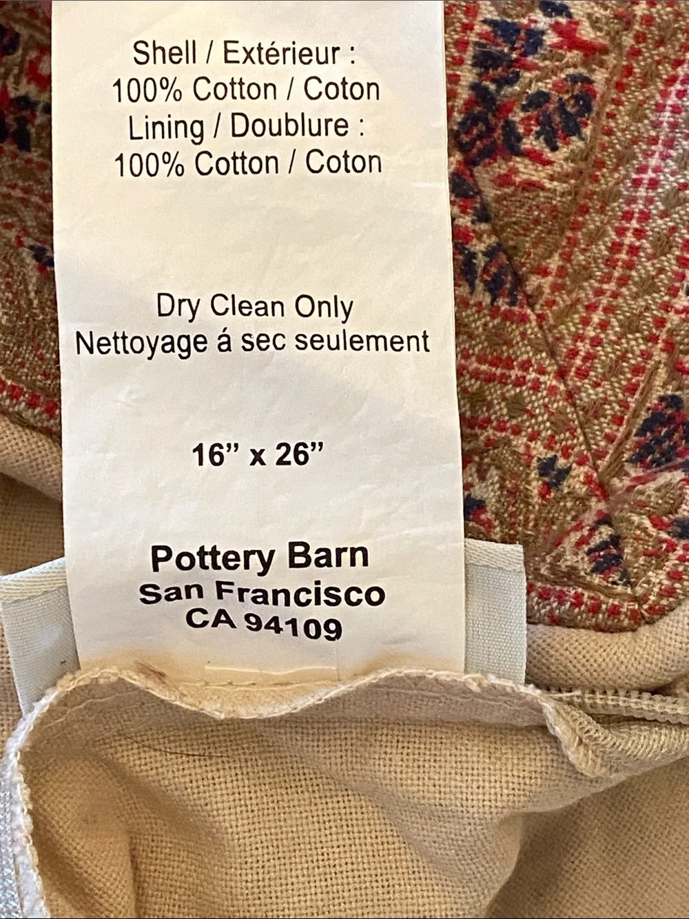 Pottery Barn Cotton Floral Paisley Pillow Cover 16” x 26”
